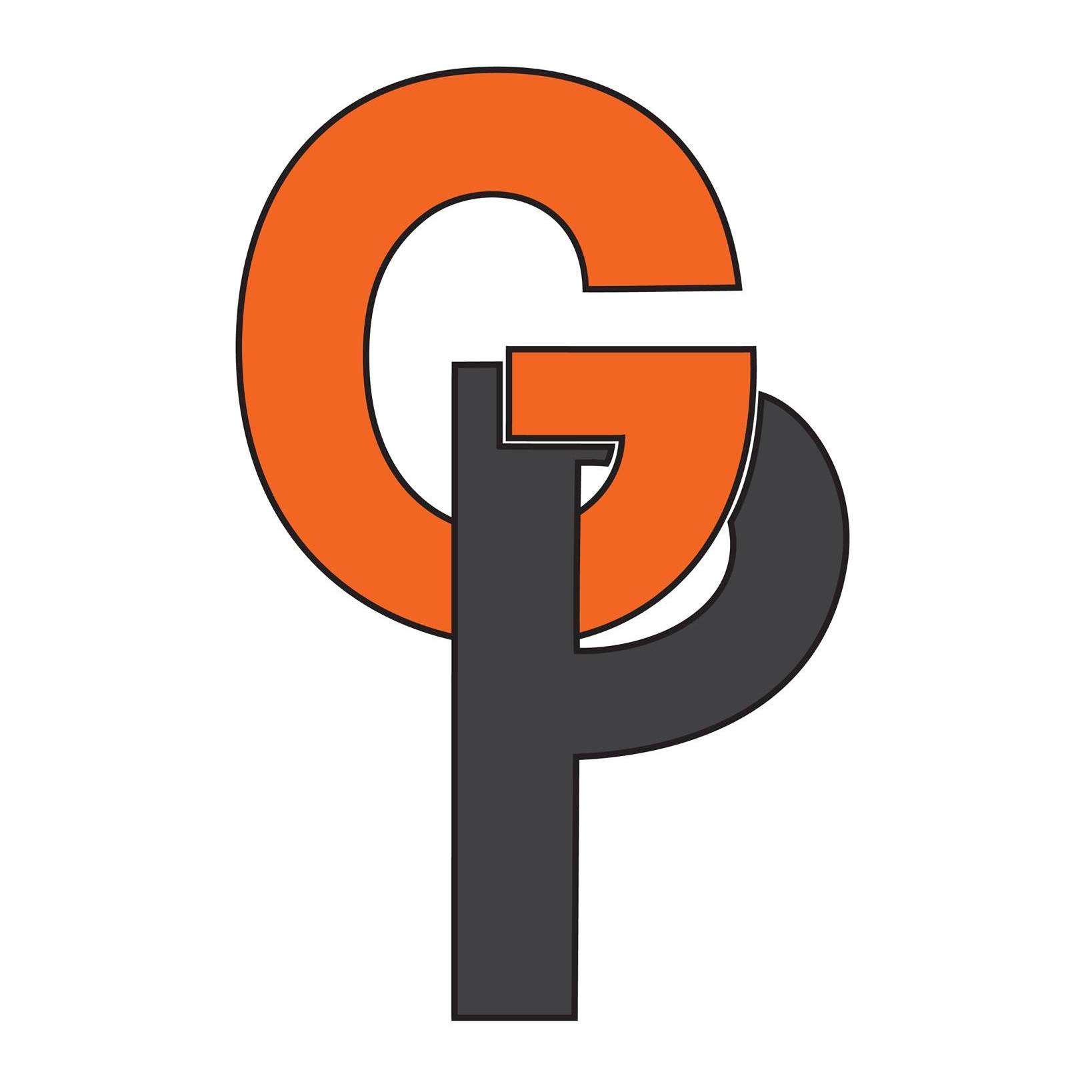 Gp g p letter logo design with swoosh and black Vector Image
