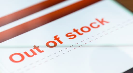 out of stock text on smart phone screen.