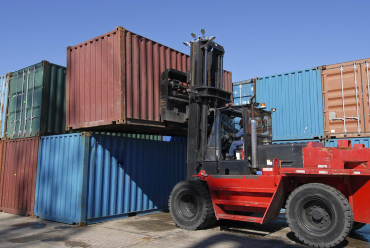 shipping containers on a dock