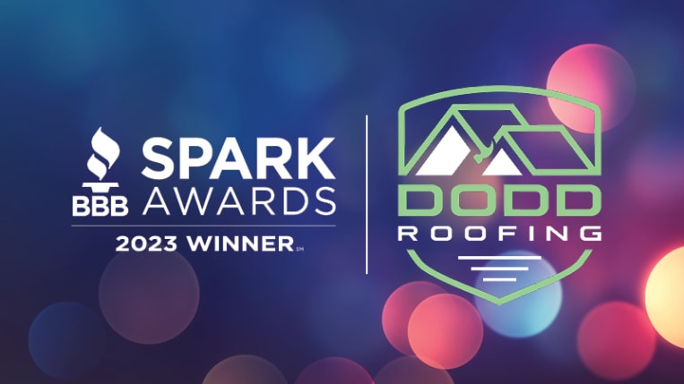 BBB Spark Award Winner 2023 Logo and Dood Roofing logo