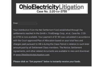 Ohio Electricity Litigation Email Example