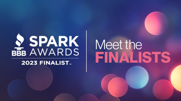BBB Great West + Pacific header image with the Spark Awards finalists logo and text saying "Meet the finalists."