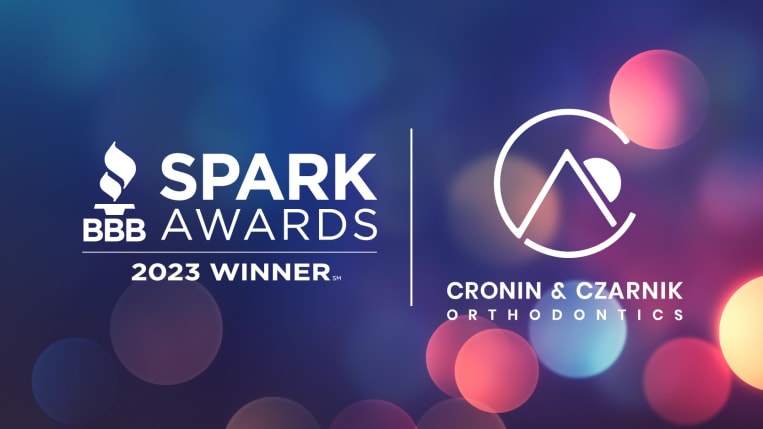 Image for the 2023 Spark Award Winner, with the Spark Award logo and logo for Cronin & Czarnik Orthodontics of Westminster, Colorado.