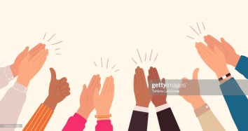 Human hands clapping. People crowd applaud to congratulate success job. Hand thumbs up. Business team cheering and ovation vector concept. Illustration support celebration, appreciation friendshi