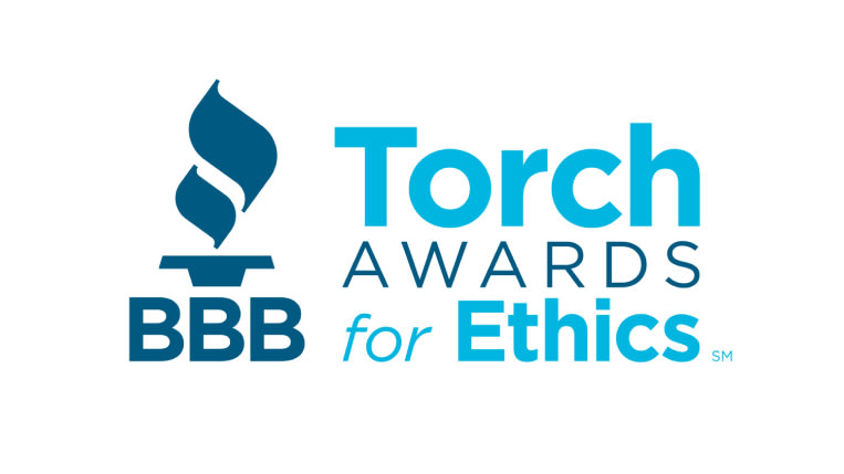 Better Business Bureau logo with Torch Awards for Ethics text next to it.