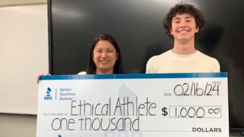 Faustine Chan from BBB and Ethical Athlete Scholarship recipient Jack Strang from Horizon High School