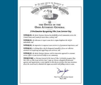 Ohio Scam Survivor Day Proclamation