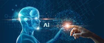 Connecting human data to mindset of Artificial intelligence AI, Digital data and machine learning technology and computer brain. 