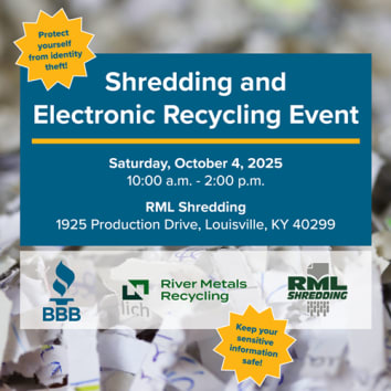 square image with shredded paper and overlaying text saying Shredding and Electronic Recycling Event