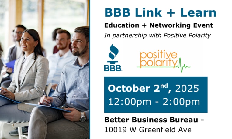 Better Business Bureau Serving Wisconsin education and networking event October 2, 2025 graphic