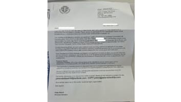 A photo showing an example of a scam letter received by a consumer who reported it to BBB.