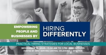 woman smiling bold text that writes Hiring Differently Empowering people and businesses by providing practical hiring strategies 