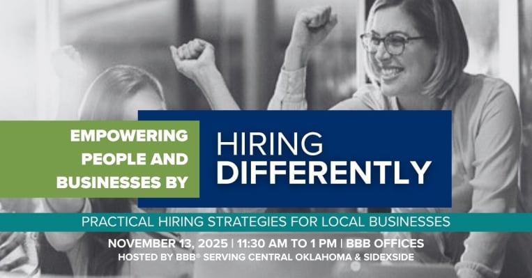 woman smiling bold text that writes Hiring Differently Empowering people and businesses by providing practical hiring strategies 