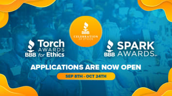 A header showing that applications for the BBB Torch and Spark Awards are open from September 8 to October 24.