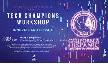 Image of event details with a blue and purple gradient background. Organization logos are displayed on the right and bottom of the page. 