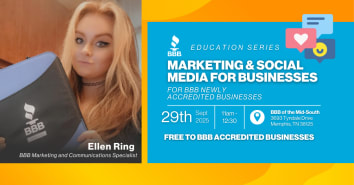 marketing class information on a yellow and blue background
