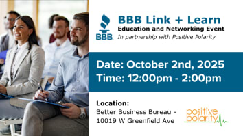 Better Business Bureau Serving Wisconsin education and networking event October 2, 2025 graphic
