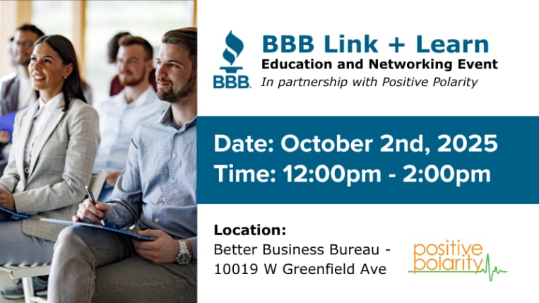 Better Business Bureau Serving Wisconsin education and networking event October 2, 2025 graphic