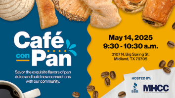 Cafe con Pan event graphic with desserts, coffee, and coffee beans