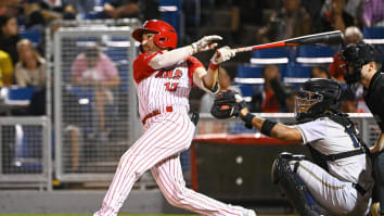 A member of the Ottawa Titans Baseball Club at bat during a home game.