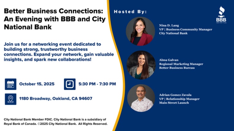 Image for event, with blue background for the right side that has all the speaker info and left side has a white background event details with dates and times. 