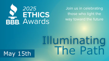 blue and light blue colored gradient image with logo for the 2025 BBB Ethics Awards luncheon.