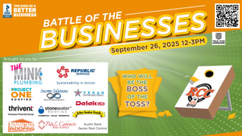 Orange and green image for the 2025 BBB Cornhole tournament with sponsor logos at lower left