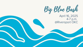 Abstract blue wave with Big Blue Bash written in bold lettering