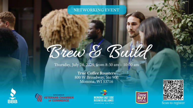 Photo of people networking promoting upcoming event Brew and Build.
