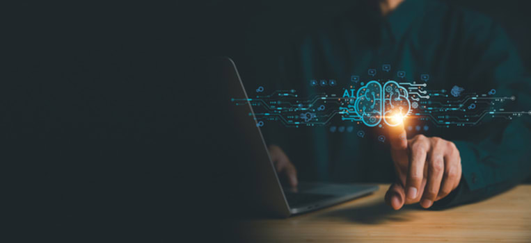 Chatbot chat AI concept, artificial intelligence Businessman using AI smart robot technology inputting commands to analyze data and build something. future technology changes.