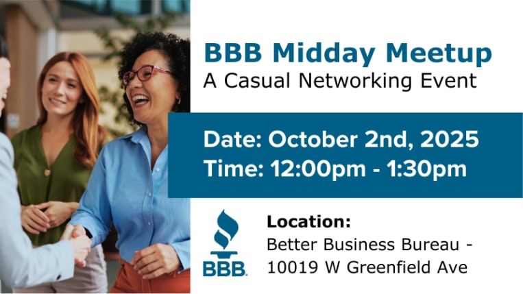 Women shaking hands at a networking event image with BBB event details