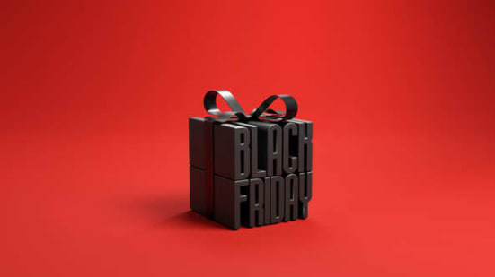 black shopping bag on red background