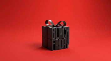 black shopping bag on red background