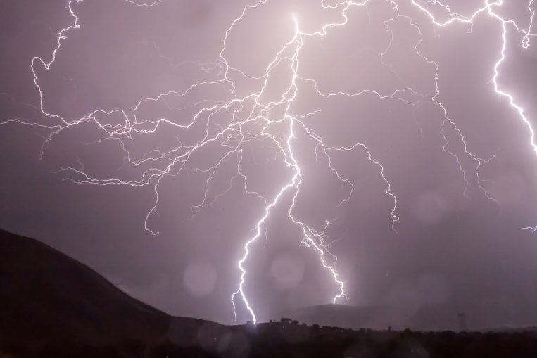 Lighting during a thunderstorm at night