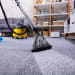 person cleaning carpet in home