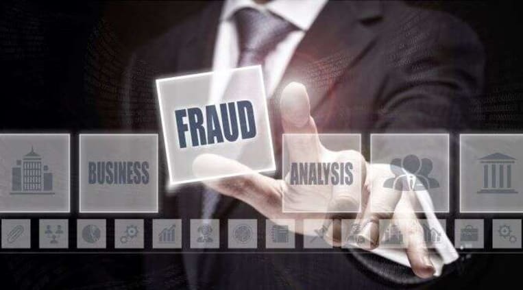 someone touching "fraud" stock photo concept