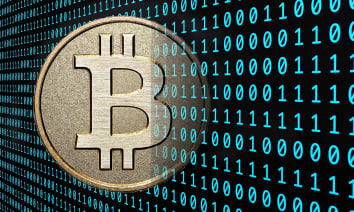digital bitcoin with computer code